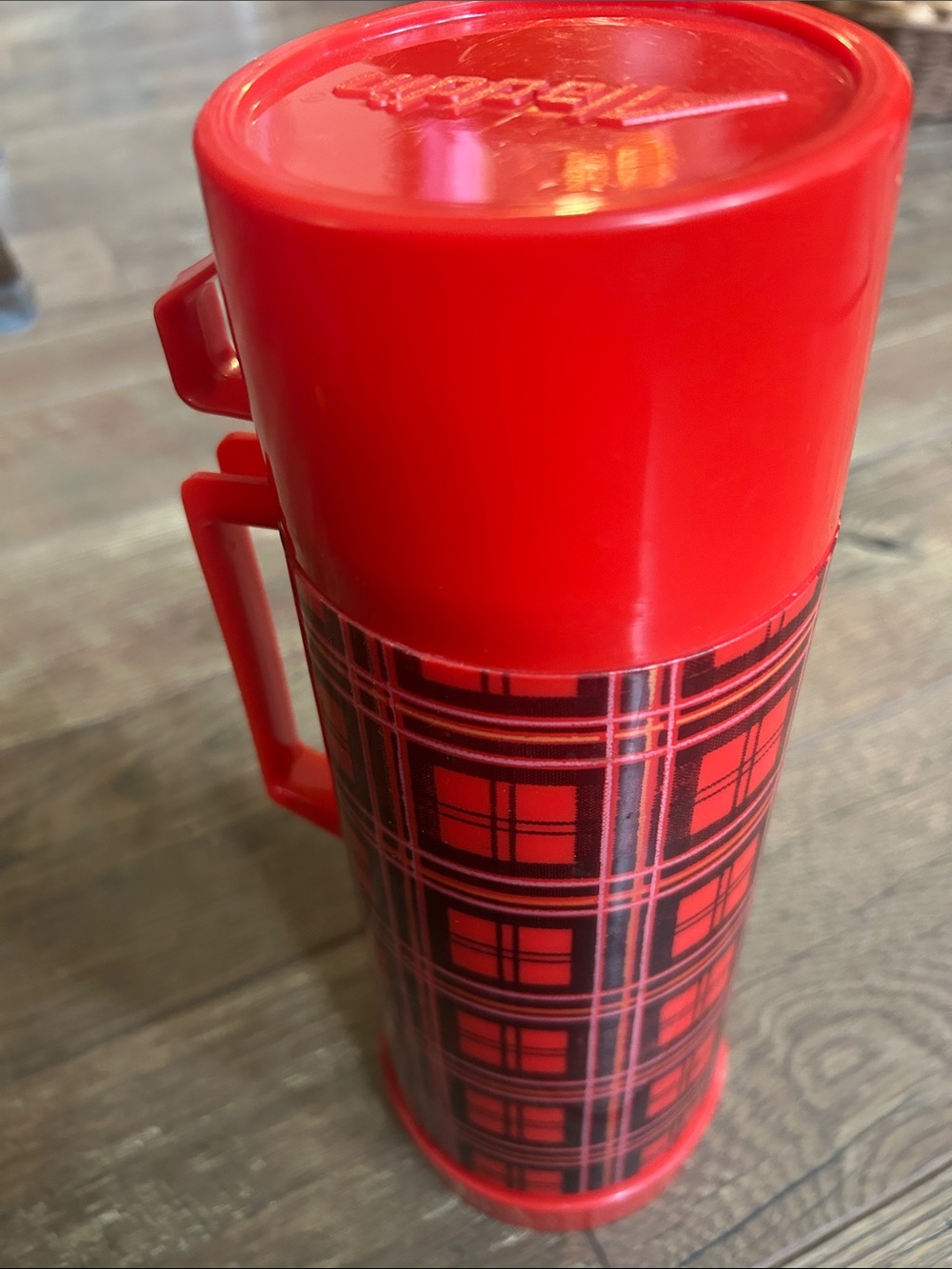 Vintage Aladdin Red Plaid Insulated Thermos with Handle & Cup